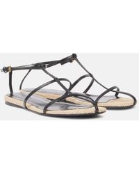 KHAITE - Cage Leather Raffia-Trimmed Sandals - Lyst