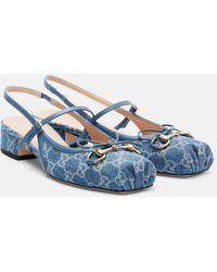 Gucci - Horsebit Gg Denim Slingback Pumps - Lyst