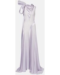 McQueen - Bow-Detail Satin-Paneled Silk Georgette Gown - Lyst