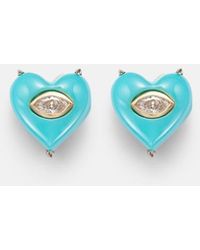 Sydney Evan - 14Kt Stud Earrings With Diamonds And Turquoises - Lyst