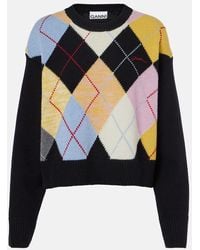 Ganni - Argyle Knit Sweater - Lyst