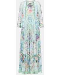 CAMILLA - Robe Longue En Crépon De Soie Imprimé À Liens Et À Ornements - Lyst