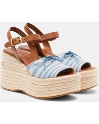 Chloé - Striped Canvas Espadrille Wedge Sandals - Lyst