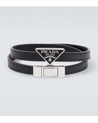Prada - Bracelet En Cuir Saffiano A Logo - Lyst
