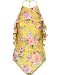 Zimmermann Zinnia Badeanzug Mit Blumenprint Und Rüschen - Gelb