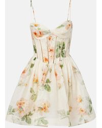 Zimmermann - Carousel Floral Silk And Linen Bustier Dress - Lyst
