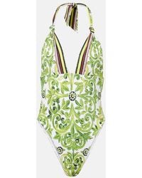 Dolce & Gabbana - Printed Halterneck Swimsuit - Lyst