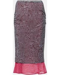 Dries Van Noten - Printed Pleated Mesh Midi Skirt - Lyst