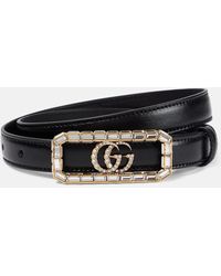Gucci - Thin Belt With Crystal Double G Buckle - Lyst