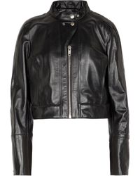 Givenchy Cropped Leather Biker Jacket - Black
