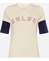 Chloé - Camiseta De Algodon Y Lana Con Logo - Lyst