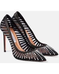 Aquazzura - Passions Crystal 105 Satin And Mesh Pumps - Lyst