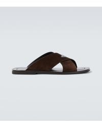 Prada - Logo Suede And Leather Sandals - Lyst