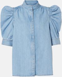 FRAME - Gillian Denim Puff-Sleeve Top - Lyst