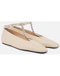 Jil Sander - Crystal-Embellished Leather Ballet Flats - Lyst