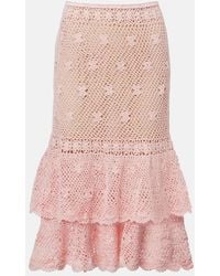 Anna Kosturova - Florence Crochet Ruffled Cotton Midi Skirt - Lyst
