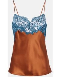 Saint Laurent - Top Lencero De Saten De Seda Con Encaje - Lyst