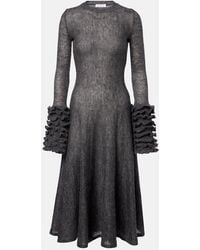 Alaïa - Noir Frill-Cuff Knitted Wool-Blend Midaxi Dress - Lyst