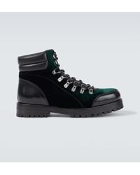 Manolo Blahnik - Schnuerstiefel Janka Aus Samt Mit Leder - Lyst