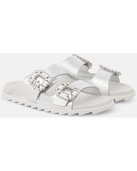 Roger Vivier - Crystal-Embellished Metallic Leather Slides - Lyst
