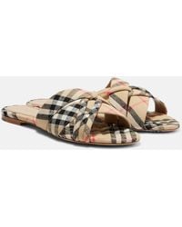 Burberry - Check Slides - Lyst