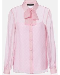 Gucci - Gg Tie-Neck Printed Chiffon Shirt - Lyst