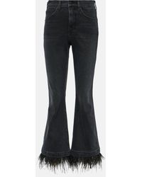 Veronica Beard - Carson High-rise Feather-trimmed Flared Jeans - Lyst