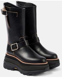 Sacai - Leather Platform Biker Boots - Lyst