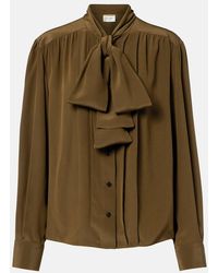 Saint Laurent - Tie-Neck Silk Crepe De Chine Blouse - Lyst