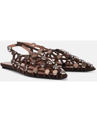 The Attico - Grid Embellished Suede Slingback Flats - Lyst