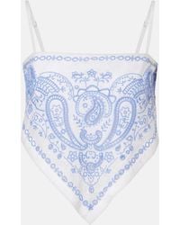 Self-Portrait - Embroidered Linen And Cotton Top - Lyst