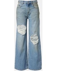 Area - Distressed Embellished Wide-Leg Jeans - Lyst