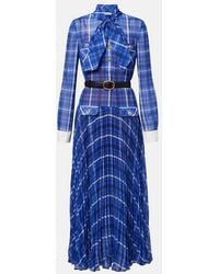 Self-Portrait - Belted Checked Chiffon Midi Dress - Lyst