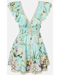 CAMILLA - Floral Embellished Linen Minidress - Lyst