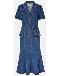 Self-Portrait - Flared Denim Midi Dress - Lyst