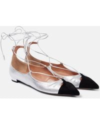 Aquazzura - Gabi Suede-Trimmed Metallic Leather Flats - Lyst