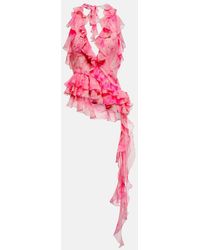Alessandra Rich - Crystal-Embellished Ruffled Silk Top - Lyst