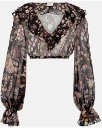 Etro - Top cropped in seta con stampa paisley - Lyst