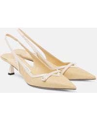 Jimmy Choo - Amita 45 Leather-Trimmed Raffia Slingback Pumps - Lyst