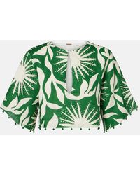Cala De La Cruz - Iris Beaded Printed Linen Crop Top - Lyst