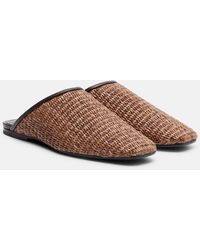 Brunello Cucinelli - Leather-Trimmed Raffia Mules - Lyst