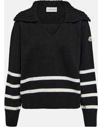 Moncler - Appliquéd Striped Wool And Cashmere-blend Sweater - Lyst