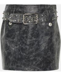 Alessandra Rich - Belted Embellished Leather Miniskirt - Lyst