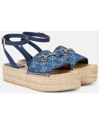 Gucci - Paloma Leather-Trimmed Logo-Print Denim Sandals - Lyst