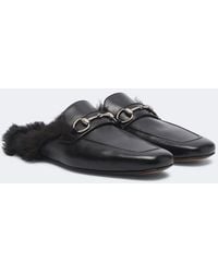 Gucci - Casanova Shearling-Lined Leather Mules - Lyst