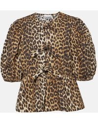 Ganni - Leopard-print Cotton Poplin Blouse - Lyst