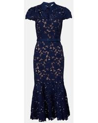 Self-Portrait - Belted Lace Midi Dress - Lyst