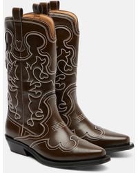 Ganni - Mid Shaft Embroidered Cowboy Boots - Lyst