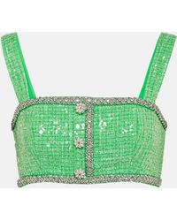 Self-Portrait - Embellished Sequined Boucle Crop Top - Lyst