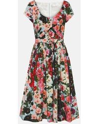 Oscar de la Renta - Floral Cotton Poplin Midi Dress - Lyst